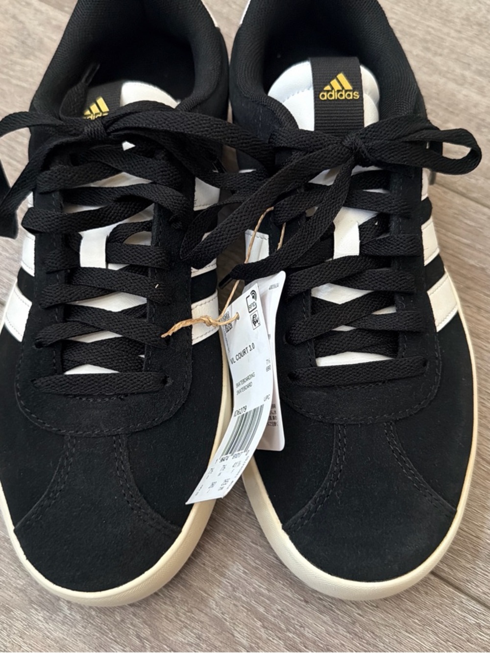 adidas Black and White Suede Court Shoes with Gold Logo